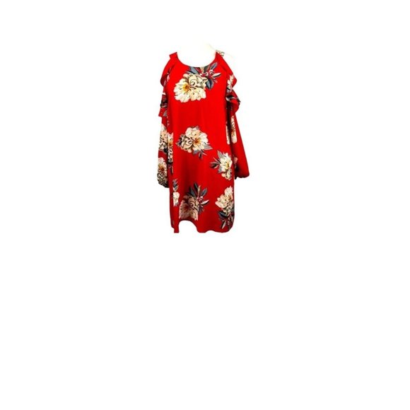 Umgee + Floral Shift Dress Women’s Cold Shoulder red floral long sleeve size XL - Picture 7 of 7
